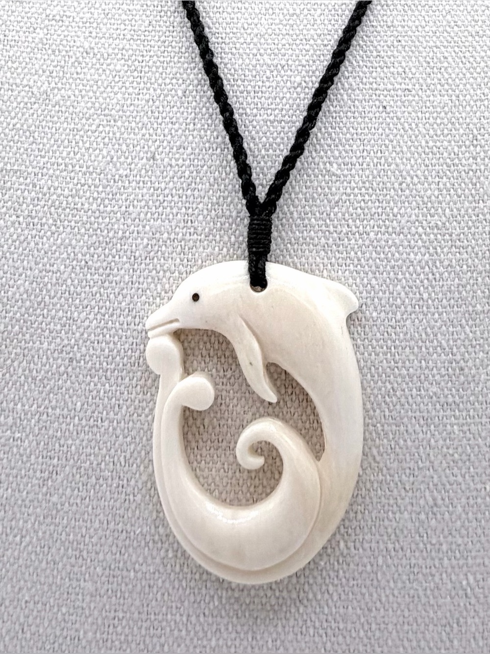 Hand-Carved Dolphin Ocean Wave Mens Necklace Woman’s Water Buffalo Bone Jewelry